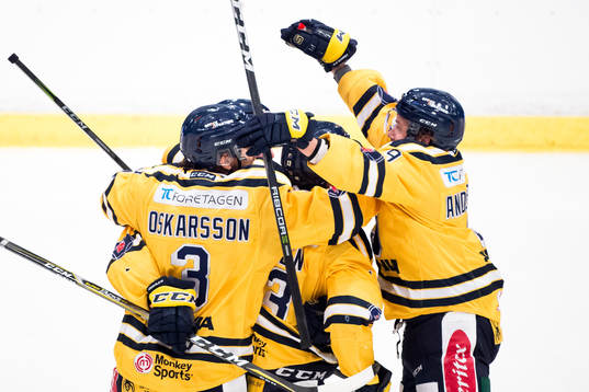 Södertäljes Jacob Spångberg jublar med lagkamrater