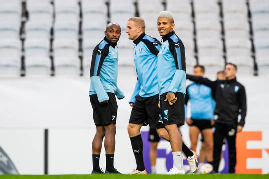 Fouad Bachirou, Franz Brorsson and Romain Gall of Malmö FF