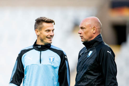 Markus Rosenberg and head coach Uwe Rösler of Malmö FF
