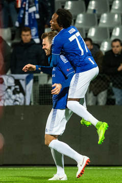 Patrick Mortensen and Amin Askar of Sarpsborg 08 celebrates
