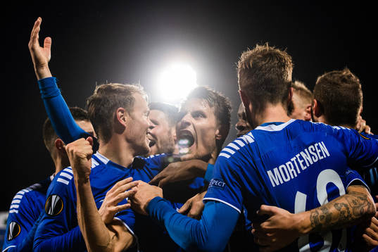 Kristoffer Zachariassen of Sarpsborg 08 celebrates