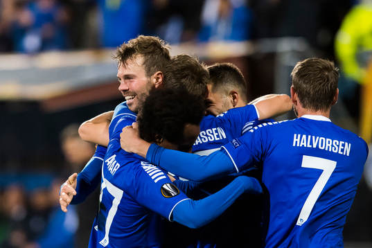 Patrick Mortensen of Sarpsborg 08 celebrates with his