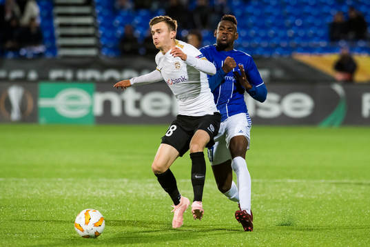 Ruslan Malinovskyi of Genk and Rashad Muhammed of Sarpsborg