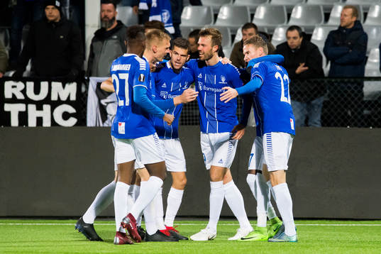 Patrick Mortensen of Sarpsborg 08 celebrates with his