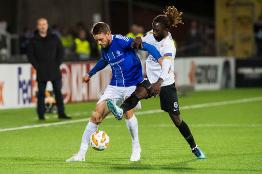 Ole Jørgen Halvorsen of Sarpsborg 08 and Dieumerci