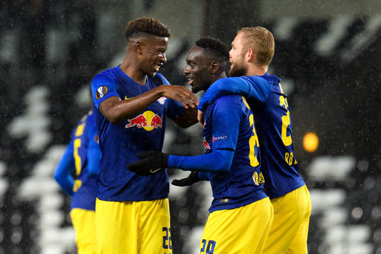 Nordi Mukiele, Jean-Kevin Augustin and and Konrad Laimer of