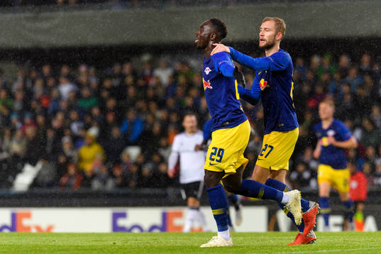 Jean-Kevin Augustin and Konrad Laimer of RB Leipzig