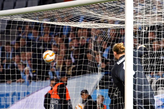 Andreas Vindheim of Malmö FF scores 1-0 behind Goalkeeper