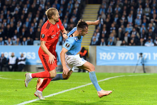 Caner Erkin of Besiktas and Andreas Vindheim of Malmö FF