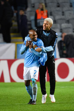 Fouad Bachirou and Romain Gall of Malmö FF celebrates