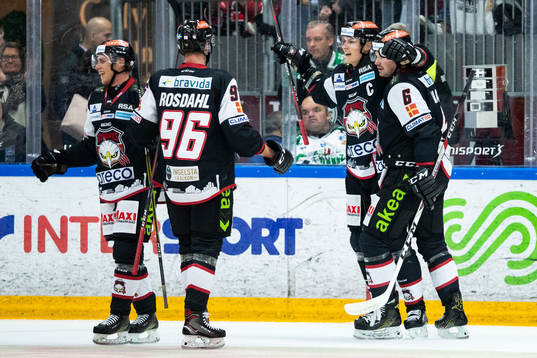 Malmö Redhawks Fredrik Händemark jublar med lagkamrater