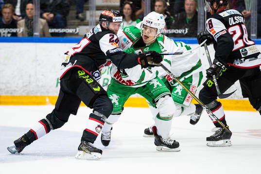 Malmö Redhawks Emil Molin och Rögles Leon Bristedt