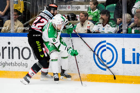 Malmö Redhawks Lars Bryggman och Rögles Linus Sandin
