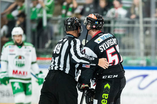 Malmö Redhawks Emil Sylvegård  leds av isen
