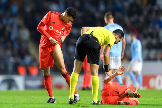 Pepe of Besiktas checks his leg