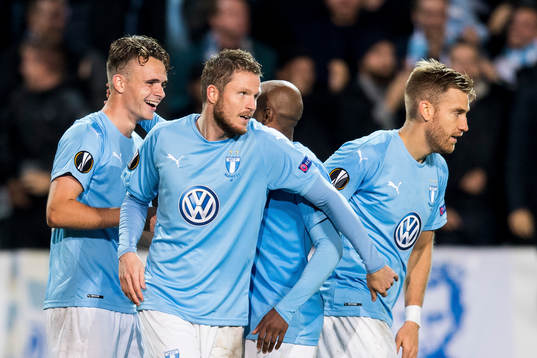 Andreas Vindheim of Malmö FF celebrate with teammates