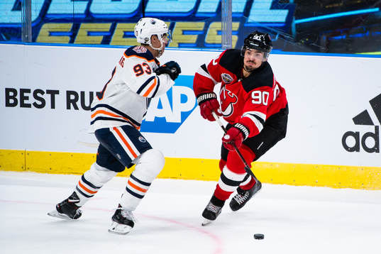 Ryan Nugent-Hopkins of the Edmonton Oilers and Marcus