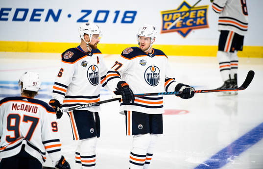Connor McDavid , Adam Larsson and Oscar Klefbom of the