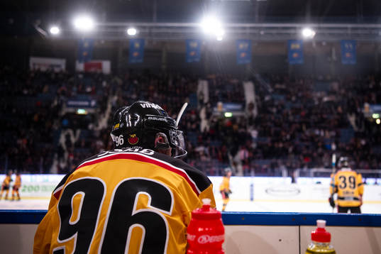Luleås Robin Kovacs spejar ut över isen från båset