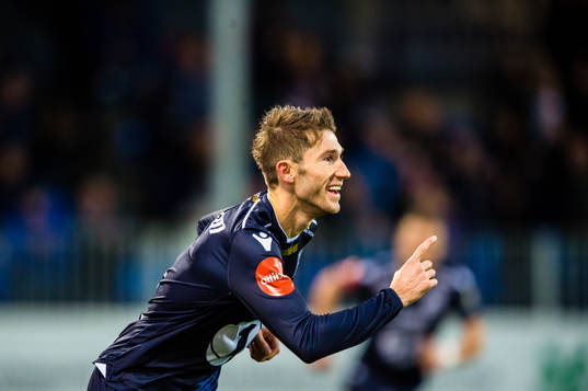 Liridon Kalludra of Kristiansund celebrates the 1-0 goal