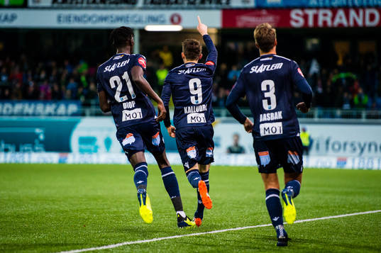 Liridon Kalludra of Kristiansund celebrates the 1-0 goal