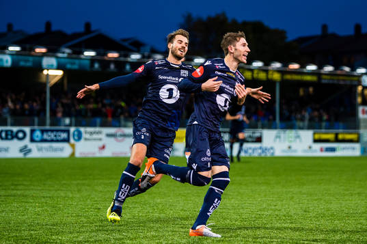 Liridon Kalludra of Kristiansund celebrates the 1-0 goal