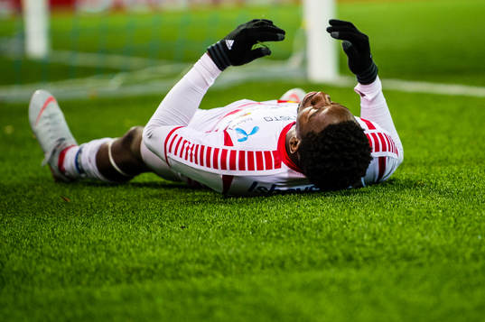 Mushaga Bakenga of Tromsø looks dejected