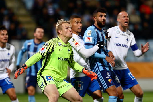 Norrköpings målvakt Isak Pettersson, Jordan Larsson och