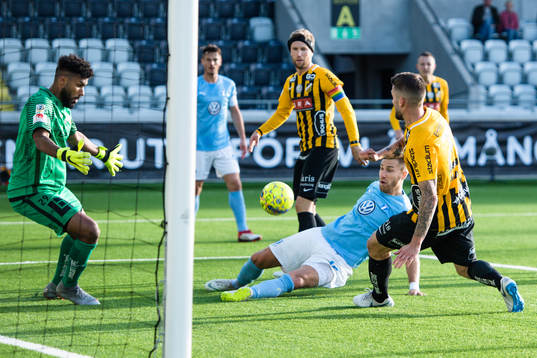 Malmö FFs Rasmus Bengtsson oroar framför Häckens