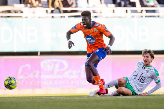 Pape Habib Gueye of Aalesund and Markus Solbakken of HamKam