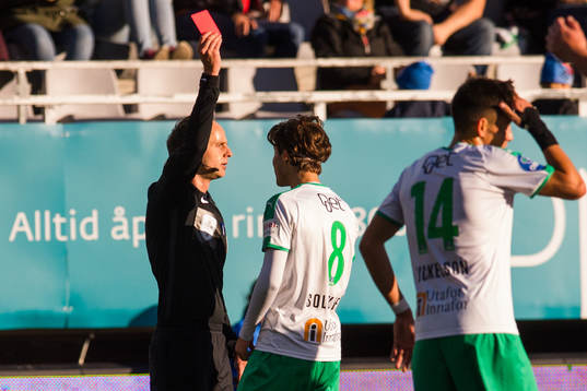 Markus Solbakken of HamKam recieves a red card