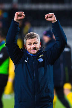 Ole Gunnar Solskjær, manager of Molde, celebrates