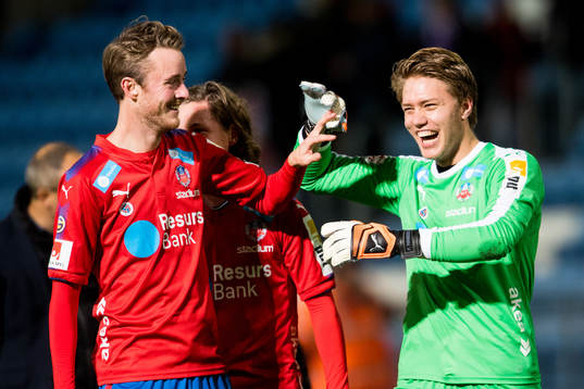 Helsingborgs Rasmus Jönsson och målvakt Kalle Joelsson