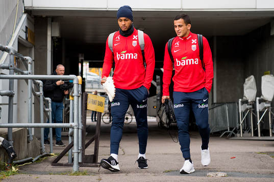 Joshua King and Omar Elabdellaoui of Norway arrive