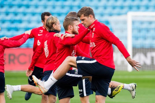 Fredrik Midtsjø and Alexander Sørloth of Norway