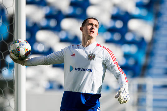 Goalkeeper Andrey Lunyov of Russia