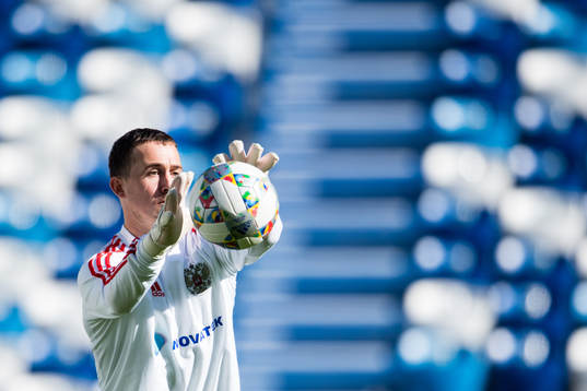 Goalkeeper Andrey Lunyov of Russia
