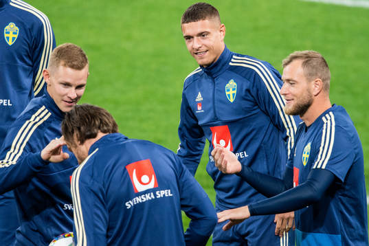 Emil Krafth, Kristoffer Peterson and John Guidetti of Sweden