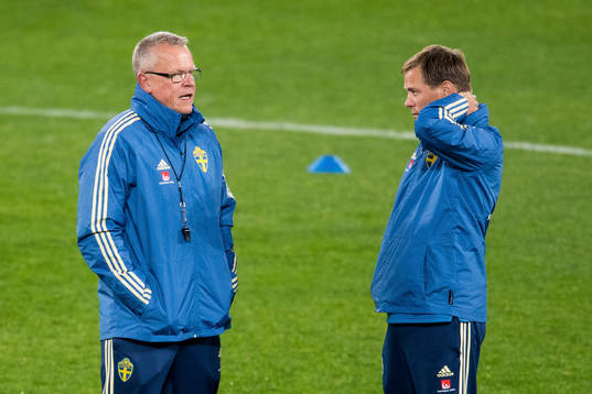 Head coach Janne Andersson and scout Roger Sandberg of