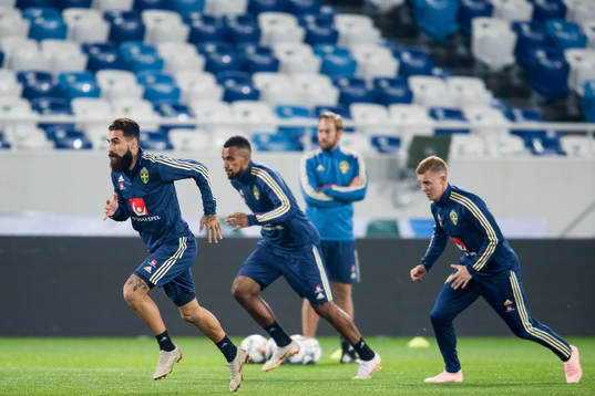 Jimmy Durmaz, Isaac Kiese Thelin and Emil Krafth of Sweden