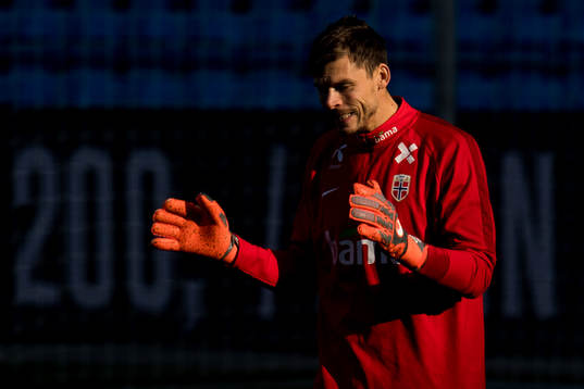Goalkeeper Rune Almenning Jarstein of Norway reacts