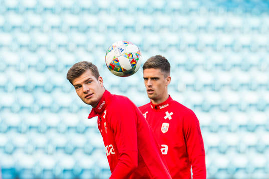 Markus Henriksen and Alexander Sørloth of Norway