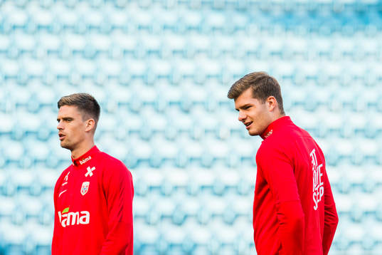 Markus Henriksen and Alexander Sørloth of Norway