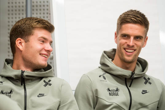 Alexander Sørloth and Markus Henriksen of Norway