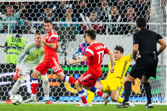 Victor Nilsson Lindelöf of Sweden clears the ball in front