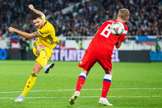 Marcus Berg of Sweden shoots