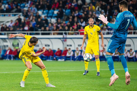 Marcus Berg of Sweden with an attempt against goalkeeper