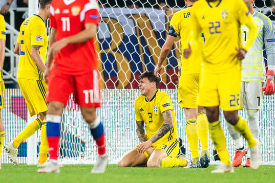 Victor Nilsson Lindelöf of Sweden reacts