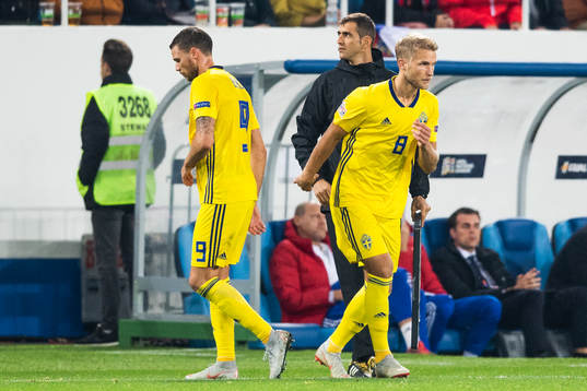 Marcus Berg is substituted for Sebastian Andersson of Sweden