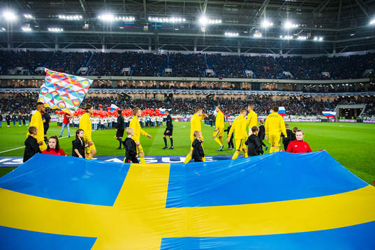 Players of Sweden enters the pitch